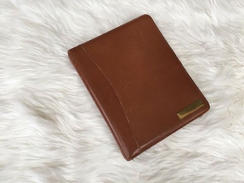 British tan aniline leather vintage franklin quest compact planner with monogram for sale