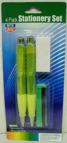 4 Pack Stationery Set Retractable Pen Mechanical Pencil Lead Eraser