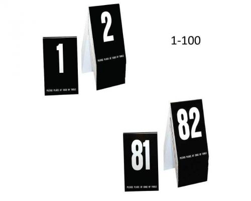 Plastic Table Numbers 1-100- Black w/ white number, Tent style, Free shipping