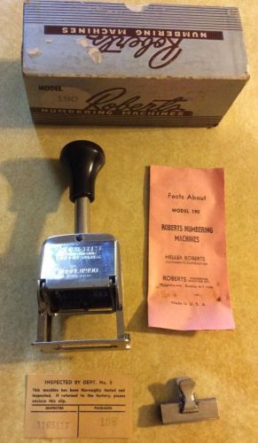 Vintage Roberts Numbering Machine Hand Stamp Numbering Model 190 Government USA