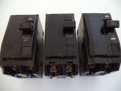 Lot 3 SQUARE D 2 pole 50 amp QO250 Circuit Breakers Type QO TESTED Free Shipping