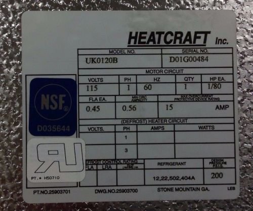 ~DiscountHVAC~UK0120B- Heatcraft Reach-In Evaporator 115V 1/80HP R12/22/502/404A