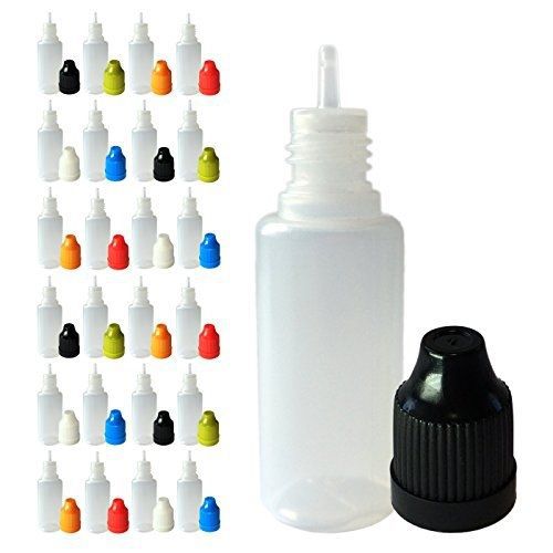 510 Central 15mL LDPE Plastic Bottle - Long Thin Tip 25 Pack - Childproof Cap -
