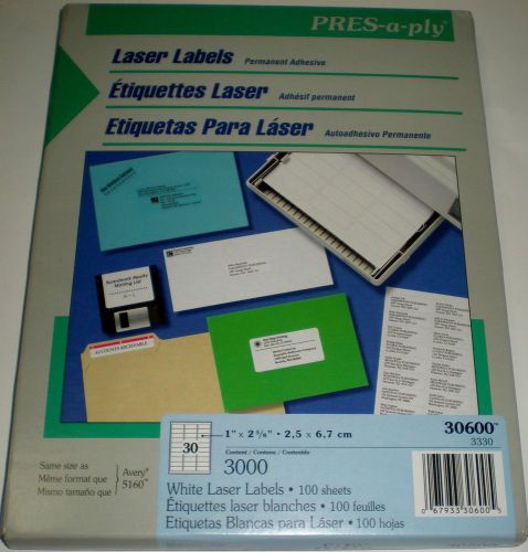 PRINTER LABEL PAPER PRES-A-PLY LASER 1&#034; X 2 5/8&#034; 30 PAGE 3000 30600 6793330600