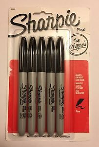 Sharpie Permanent Marker Fine Point Black  Pack of 5 Free Shipping