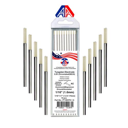 America alloy(aa) 10pc gtaw tig welding rods 0.8%zirconiated wzr8 white 1/16&#034;x7&#034; for sale