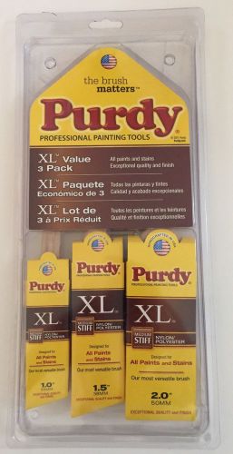 PURDY XL PAINT BRUSH 3 PC PAINT BRUSH SET 1&#034;, 1.5&#034;, 2&#034; MEDIUM STIFF USA ANGLE