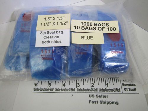 1000 BLUE CLEAR BAGS 1 1/2 X 1 1/2&#034; 2 MILL PLASTIC ZIP SEAL BAGS NEW