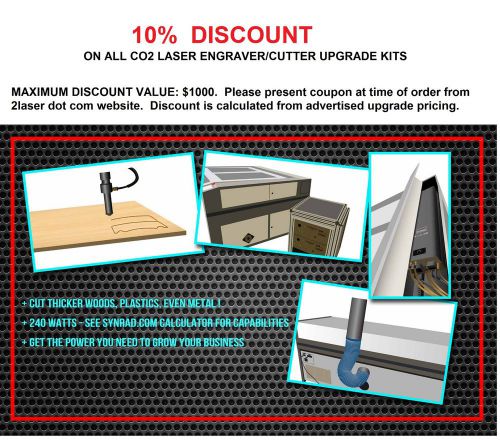 Coupon for 10% off Mahoney laser upgrade. Chinese Glass tube to metal tube CO2
