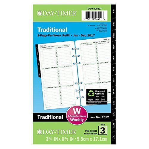 Day-timer weekly planner refill 2017, two page per week, loose leaf, 3-3... for sale