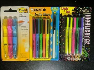 Highlighters Lot of 3 Packs - 13 Total - Post-It with Flags/Bic/Zazzle