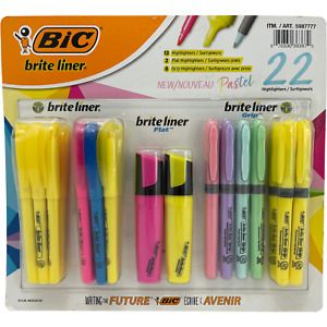 BIC Highlighter Set / Brite Liner / 22 Pack / Office Supplies / Pastels