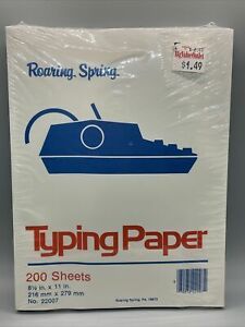 Vintage New NOS Roaring Spring Typing Paper 200 Sheets 8.5 x 11 White Sealed