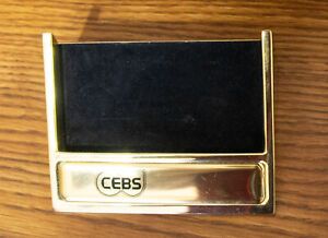 CEBS Business Card Holder for Desk -- Polished Brass Plated Stand