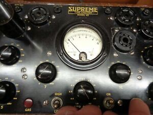 Antique Supreme Tube Tester Model No.45 Works test 01a 26 27 71a tubes and more