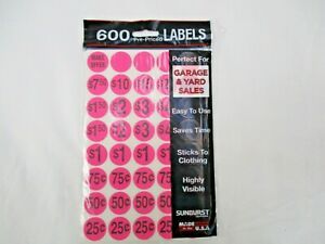 Sunburst Systems 7030 Priced Color Dot Garage Sale Pink 600 Ct Pre-Priced Labels
