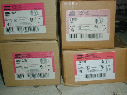 LOT OF CROUSE-HINDS CONDUIT FITTING HUBS  9-UNF305 3-UNF405 9-UNF105 TOTAL OF 21