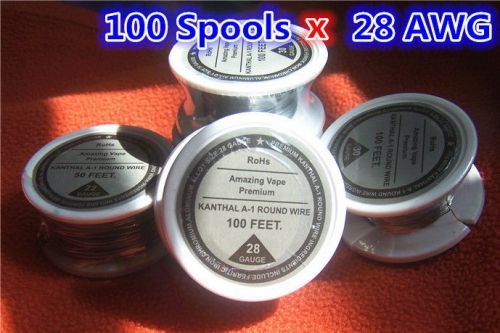 100 Spools x 100 feet Kanthal Wire 28 Gauge AWG,(0.32mm) A1 Round Resistance .