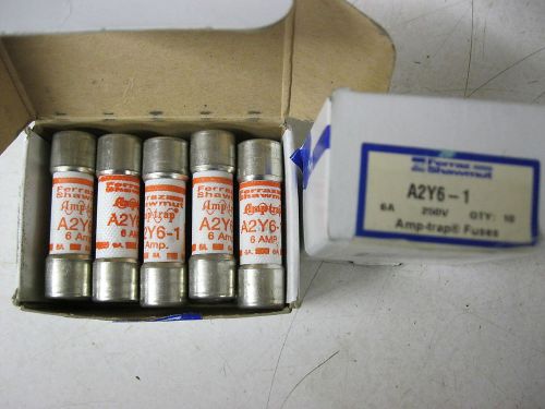 Box of 10 ferraz shawmut a2y6-1 amp trap fuses 6a 250vac 500vdc merson a2y61 for sale