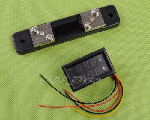0-50A Dual LED Digital voltmeter Volt panel meter + FL-2 75mV Shunt resistor AMP
