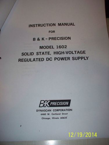 Manual b k precision 1602 0-400 vdc high voltage regulated dc power supply copy for sale