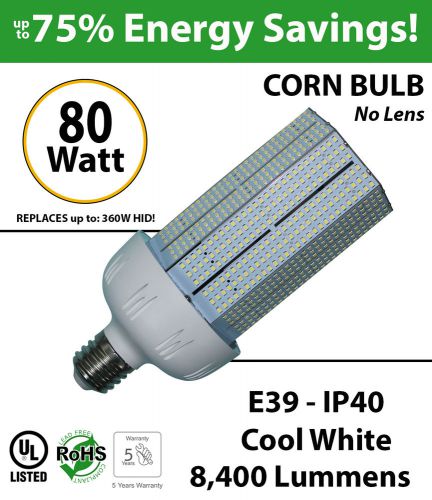 80w, led bulb lamp, 8400lm, 6000k, ip40, e39, ul. for sale