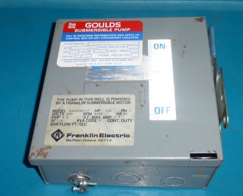 Goulds 1/2 hp submersible pump control box/shutoff switch w fuses 240 vac for sale