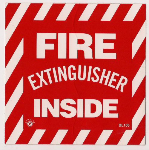 (ONE) SELF-ADHESIVE VINYL &#034;FIRE EXTINGUISHER INSIDE&#034; SIGN...4&#034; X 4&#034; NEW