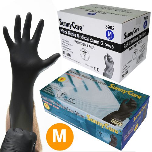 1000/cs 5mil black nitrile medical exam gloves powder free (latex vinyl free)  m for sale