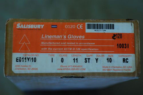 Honeywell salisbury lineman gloves e011y/10, type i, class 0, 11&#034; l, size 10 for sale