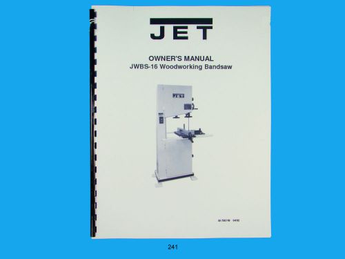 Jet JWBS-14CS/OS   Band Saw  Operators &amp; Parts List  Manual  *242