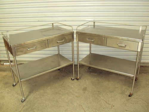 Lot 2 Stainless Steel Anesthesia Utility Back Tables Rolling Surgery OR Table