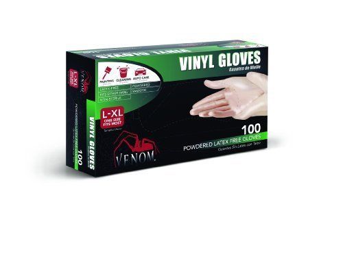 Medline ven4135 venom vinyl gloves, l/x-large, clear, powder-free, 100/box for sale