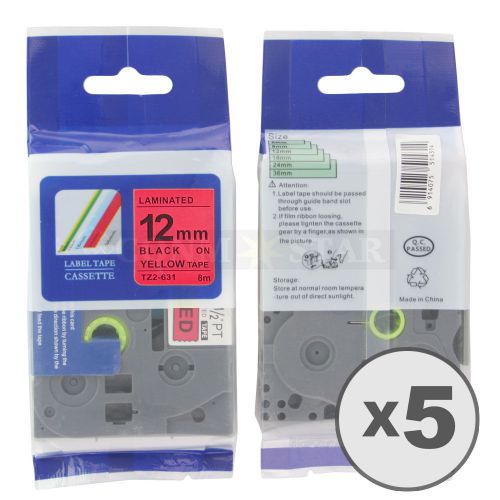 5pk black on red tape label compatible for brother p-touch tz tze 431 12mm 1/2&#034; for sale