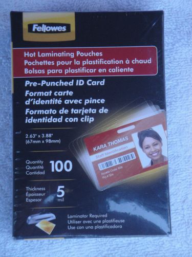 NEW Fellowes Hot Laminating Pouches PRE-PUNCHED ID Cards Size 5 mil 100 Pack NIB