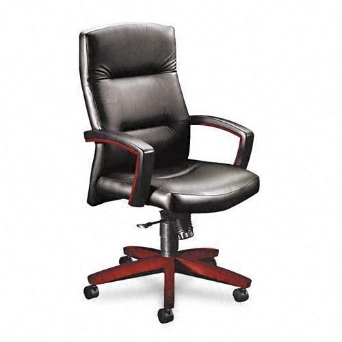 High back leather executive chair ergonomic tilt and swivel dark mahogany wood for sale
