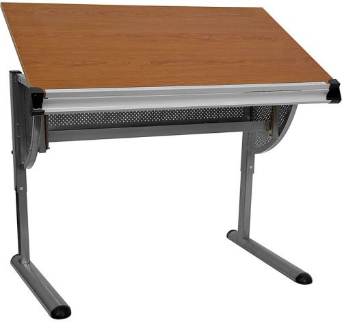 Adjustable Drawing and Drafting Table with Pewter Frame [NAN-JN-2433-GG]