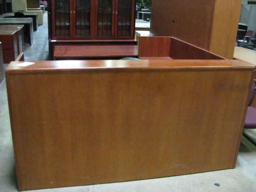 7&#039; x 7&#039; Dark Walnut U Shape Reception Counter Desk with 2 Pedestals