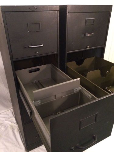 2 Commercial Grade, Steel, Vertical File Cabinets, 4 Drawers, Black, 52&#034; H
