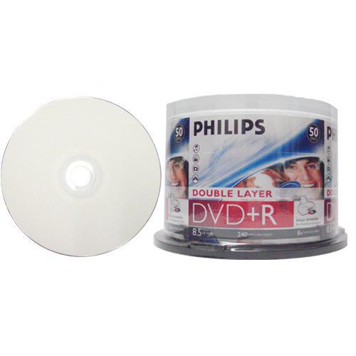 50 Philips 8x DVD+R Double Layer White Inkjet Printable 8.5GB Dual DL Media Disk