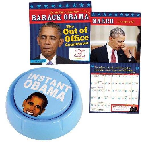 NEW Obama Hater Gift Set - Barack Obama 2015 Countdown Calendar &amp; Talking Button