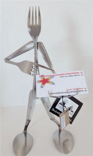 Business Card Holder Stand Stainless Steel Fork Sculpture Forked Up Art USA New