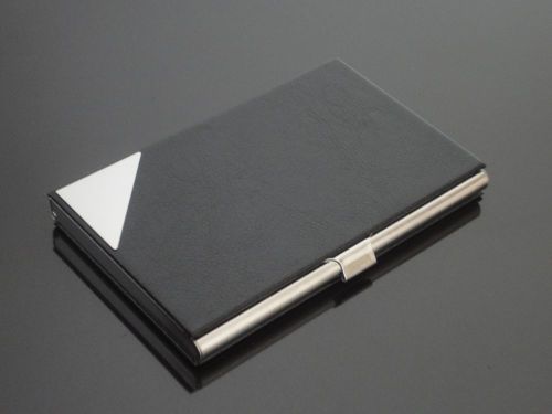 Black Leather Stainless steel Metal Credit Business Card Case Holder