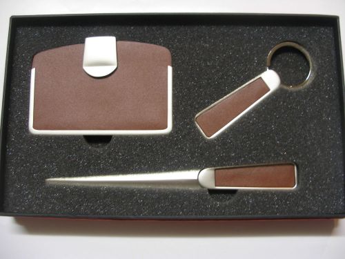 NEW LEATHER CARD CASE/LETTER OPENER/KEY HOLDER SET GREAT GIFT FREE SHIP EIM91175