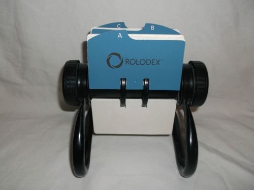 ROLODEX~ BLACK ROTARY CARD FILE~ A-Z GUIDES &amp; BLANK 4&#034; X 2-1/4&#034; CARDS