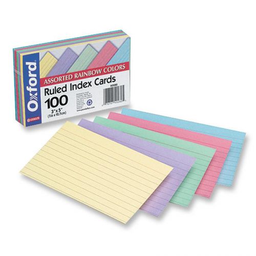 New 4-pak esselte 40280 index cards, 100 cards/pak, 5&#034;x3&#034;,rainbow colors, ruled for sale