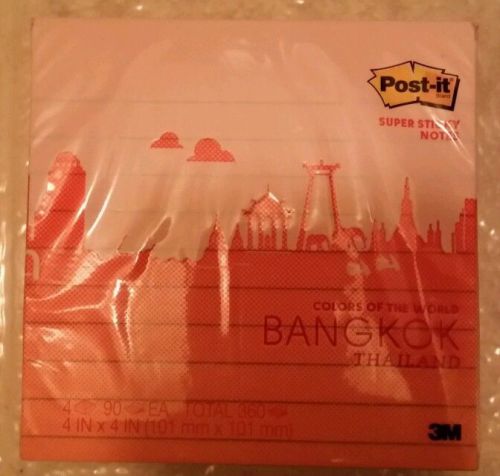 Post-it® Super Sticky 4&#034; x 4&#034; Bangkok Color Notes, 4 Pads/Pack