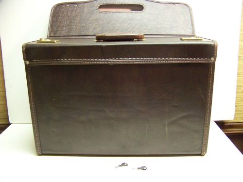 Vintage hard side brown traveling salesman briefcase with locks and keys for sale