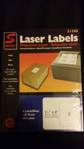 Simon 31340 Laser Shipping Label 3 1/3&#034; X 4&#034; 6/Labels 100 Sheets 600 Labels