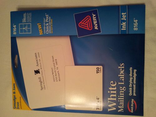 Avery White mailing labels  #8164  3 1/3&#034; x 4&#034;  150 labels